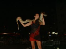 Schlangenmutige Touristen in einem Hotel in Alanya
