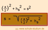 Pyramide. Berechnung von s