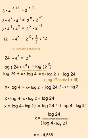 logarithmische Berechnungen der 10. Klasse