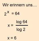 logarithmische Berechnungen der 10. Klasse