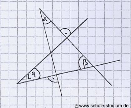 Winkel berechnen mit Hilfe der Regeln für Nebenwinkel, Scheitelwinkel und des Winkelsummensatzes bei Dreiecken