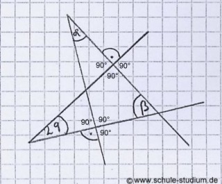 Winkel berechnen mit Hilfe der Regeln für Nebenwinkel, Scheitelwinkel und des Winkelsummensatzes bei Dreiecken