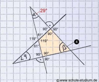 Winkel berechnen mit Hilfe der Regeln für Nebenwinkel, Scheitelwinkel und des Winkelsummensatzes bei Dreiecken