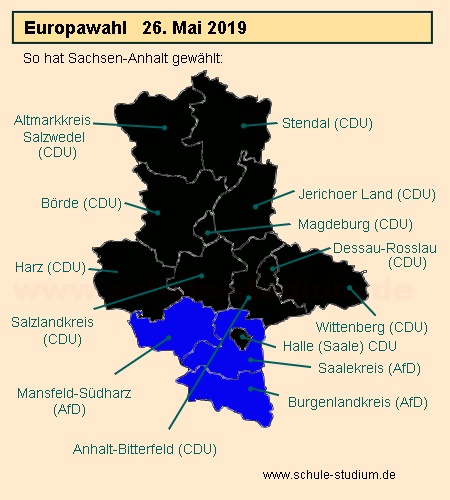 Europawahl 2019. Von der AfD gewonnene Wahlbezirke in Thüringen