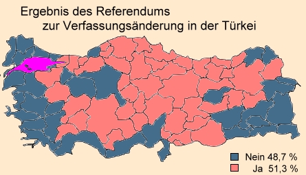 Türkei. Ergebnis des Verfassungsreferendums