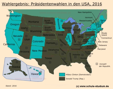 Präsidentenwahlen in den USA. Ergebnis der Wahlmännerstimmen