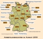 Arbeitslosenquote nach Bundesländern (August 2010)