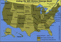 US Präsidentenwahl 1992 in den Bundesstaaten der USA (Übersichtskarte)