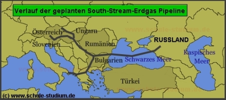 Energieversorgung Deutschland. Verlauf der geplanten Nabucco Pipeline von Russland aus