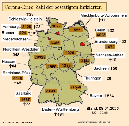 Zahl der bestätigten Infektionen in Deutschland nach Bundesland