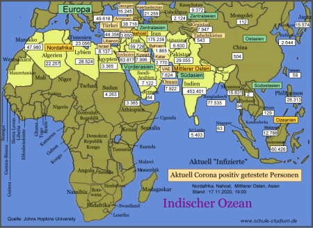 Corona Infektionen in Nordafrika, Vorder-,Zentral- und Ostasien