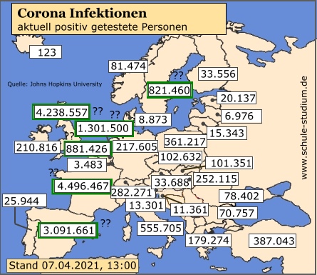 Corona Pandemie. Infektionen in der EU