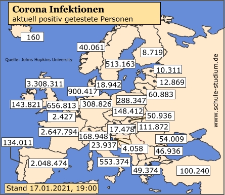 Corona Pandemie. Infektionen in der EU