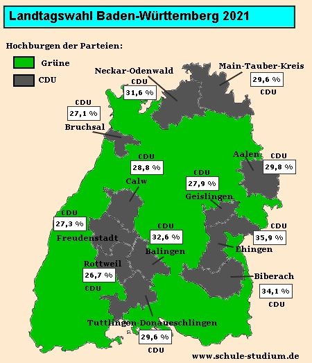 Landtagswahl Baden-Württemberg 2021, Hochburgen der Parteien